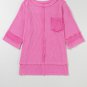 Bright Pink Oversized Mineral Wash Textured Bracelet Sleeve Top