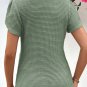Mist Green V Neck Petal Sleeve Waffle Knit T Shirt