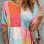 Light Blue Waffle Knit Colorblock Loose T Shirt