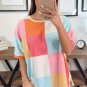 Light Blue Waffle Knit Colorblock Loose T Shirt