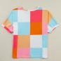 Light Blue Waffle Knit Colorblock Loose T Shirt