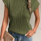 Jungle Green Wavy Texture Cap Sleeve Top