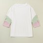 White Color Block Ribbed Knit Quarter Sleeve Top
