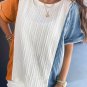 Light Blue Textured Color Block Loose Fit T Shirt