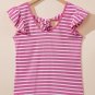 Pink Stripe Butterfly Sleeve V Neck Hollowed Knot Back T Shirt