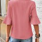 Peach Blossom Ruffled Half Sleeve V Neck Textured Top