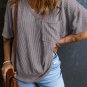 Light Grey Corded V Neck Chest Pocket Loose T Shirt