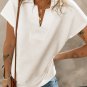 White Textured V Neck Collared Short Sleeve Top