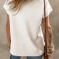 White Textured V Neck Collared Short Sleeve Top