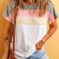 White Ribbed Color Block Patchwork T Shirt