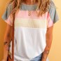 White Ribbed Color Block Patchwork T Shirt