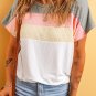White Ribbed Color Block Patchwork T Shirt