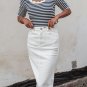 Black Striped Contrast Scallop Trim Half Sleeve T Shirt
