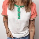 White Colorblock Textured Raglan Sleeve Henley T shirt