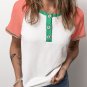 White Colorblock Textured Raglan Sleeve Henley T shirt