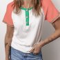 White Colorblock Textured Raglan Sleeve Henley T shirt