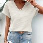 Pale Khaki Textured Wide Sleeve V Neck T Shirt