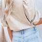 Light Grey Rhinestone Pearl Puff Half Sleeve Top
