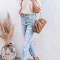 Light Grey Rhinestone Pearl Puff Half Sleeve Top
