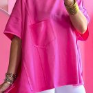 Bright Pink Patched Pocket Exposed Seam Oversize T Shirt