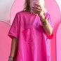 Bright Pink Patched Pocket Exposed Seam Oversize T Shirt