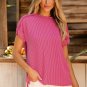 Rose Red Textured Knit Exposed Stitching T Shirt