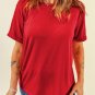Red Casual Plain Crew Neck Tee