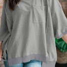 Light Grey Exposed Seam Chest Pocket Split Loose T Shirt