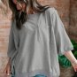 Light Grey Exposed Seam Chest Pocket Split Loose T Shirt
