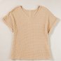 Oatmeal Textured Knit Button Back Cuffed Sleeve Tee
