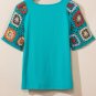 Turquoise Floral Crochet Short Sleeve Top