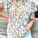 White Butterfly Sleeve Leopard Print Top