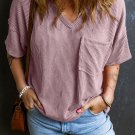 Valerian Corded V Neck Chest Pocket Loose T Shirt