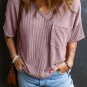 Valerian Corded V Neck Chest Pocket Loose T Shirt