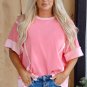 Peach Blossom Half Sleeve Raw Seam High Low Side Split Top