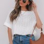 White Eyelet Pattern Boat Neck Casual Tee