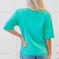 Mint Green Solid Color Half Sleeve Buttons Henley Top