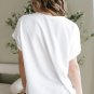 White Floral Applique Notched V Neck Dolman Sleeve Top