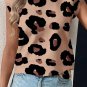 Khaki Leopard Crew Neck Cap Sleeve Casual Tee