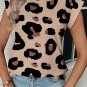 Khaki Leopard Crew Neck Cap Sleeve Casual Tee