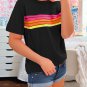 Black Striped Patch Front Casual Tee