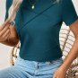 Blue Sapphire Solid Color Toothpick Stripe Round Neck T Shirt