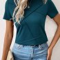 Blue Sapphire Solid Color Toothpick Stripe Round Neck T Shirt