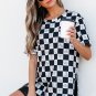 Black Western Fashion Checkerboard Print Side Split T Shirt