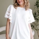 White Hollow Out Embroidered Short Sleeve O Neck Top