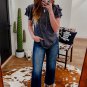 Dark Grey Layered Ruffle Short Sleeve Round Neck Top