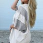 Light Grey Two Tone Contrast Waffle Knit Patched Buttoned V Neck Top
