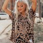 Brown Leopard Print V Neck Half Sleeve Oversized Tee
