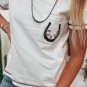 White RODEO Horseshoe Embroidered Patch Pocket T Shirt