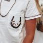 White RODEO Horseshoe Embroidered Patch Pocket T Shirt